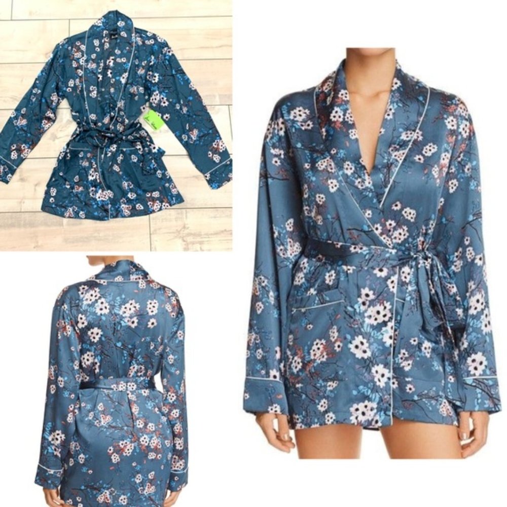 Sam Edelman Spring Blue Floral Smoking Robe - Picture 4 of 4